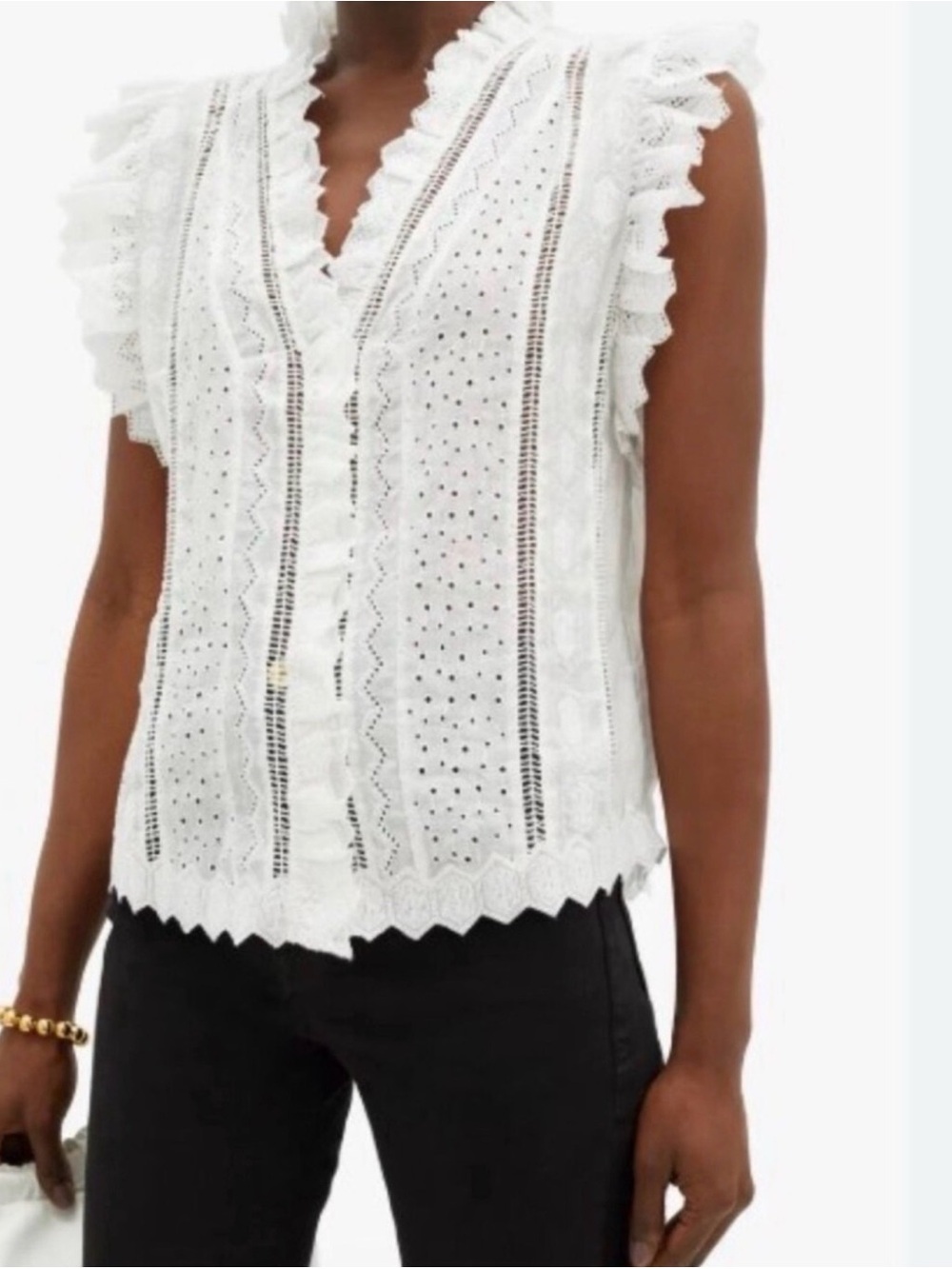 Frame Denim White Eyelet Ruffle V-Neck Camisole Top